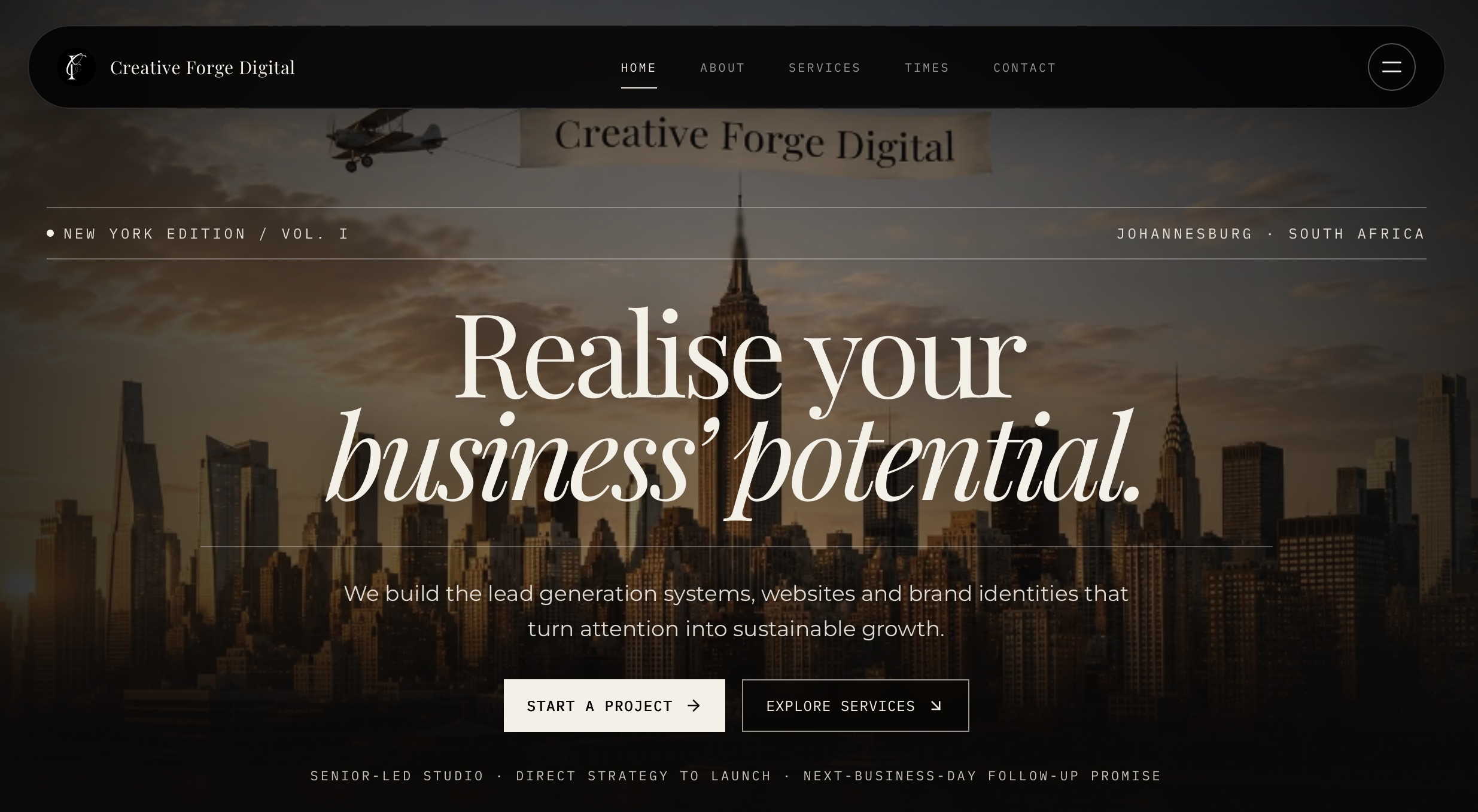 Homepage design for Creative Forge Digital