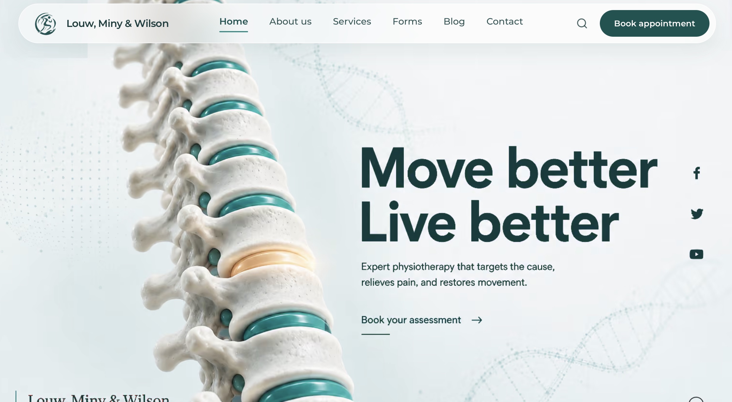 Homepage design for Louw, Miny & Wilson physiotherapy